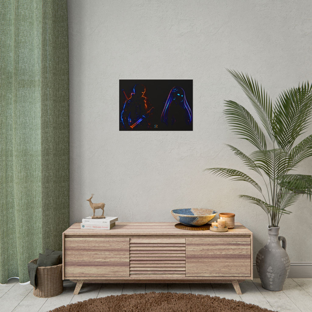 NeonVerse Samurai & Cyber Rolled Art Print - Zaya and Kairo