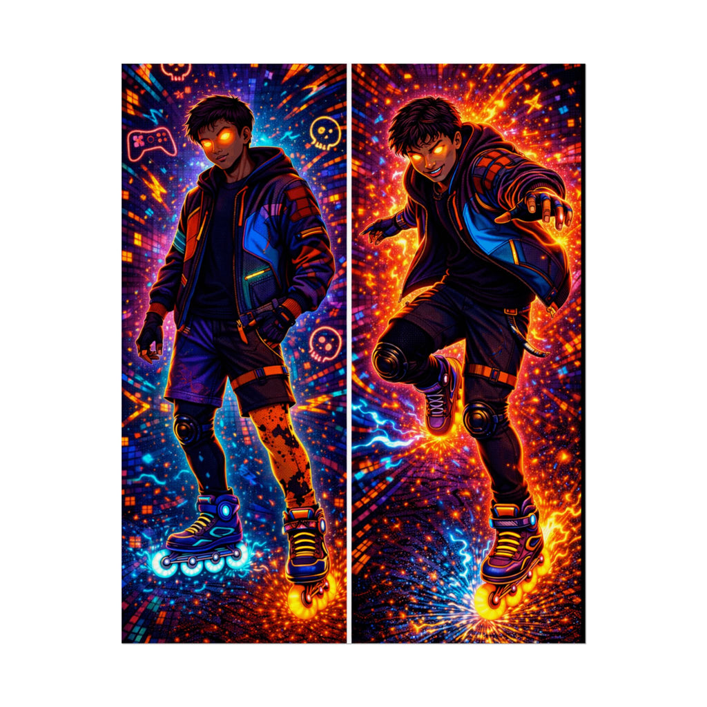 NeonVerse Skater Kairo— Vibrant Rollerblade Rolled Poster