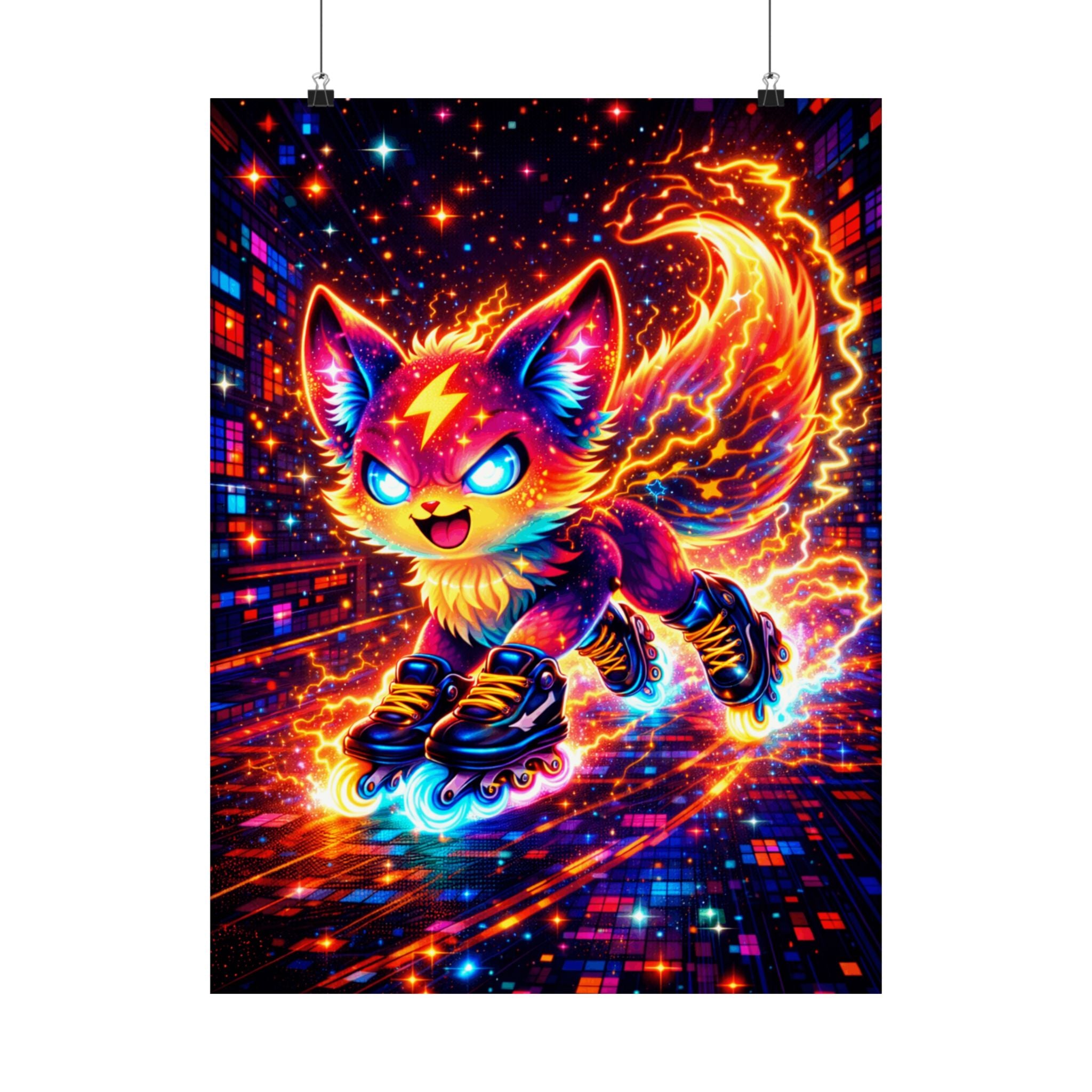 Spark — Neon Roller Fox Art | Anime-Inspired Matte Poster