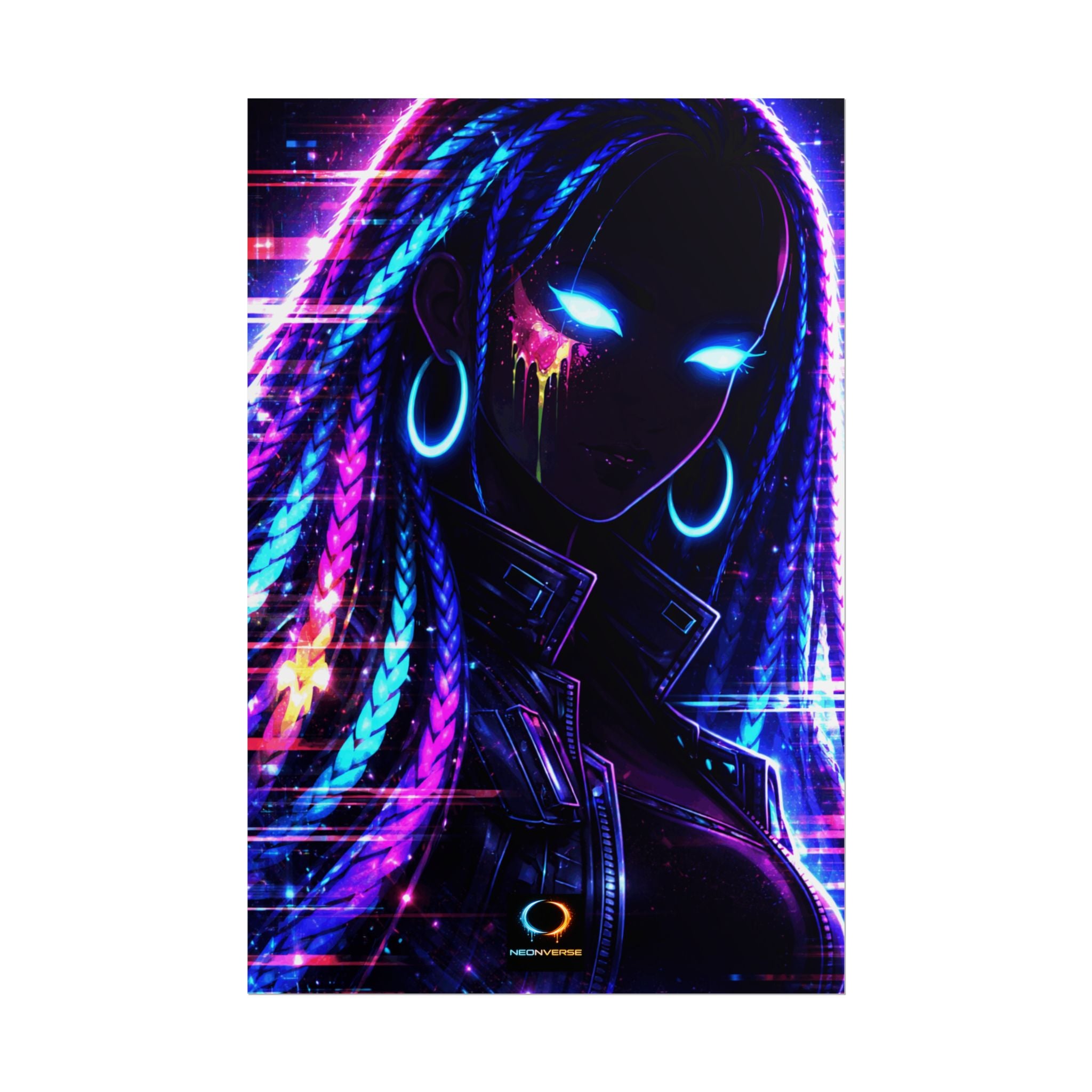 Zaya NeonVerse Cyberpunk Poster — Glowing Braided Wall Art