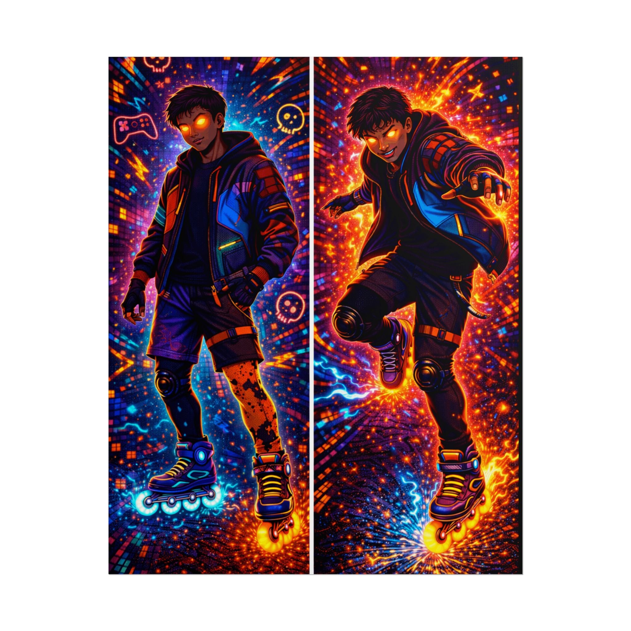 NeonVerse Skater Kairo— Vibrant Rollerblade Rolled Poster