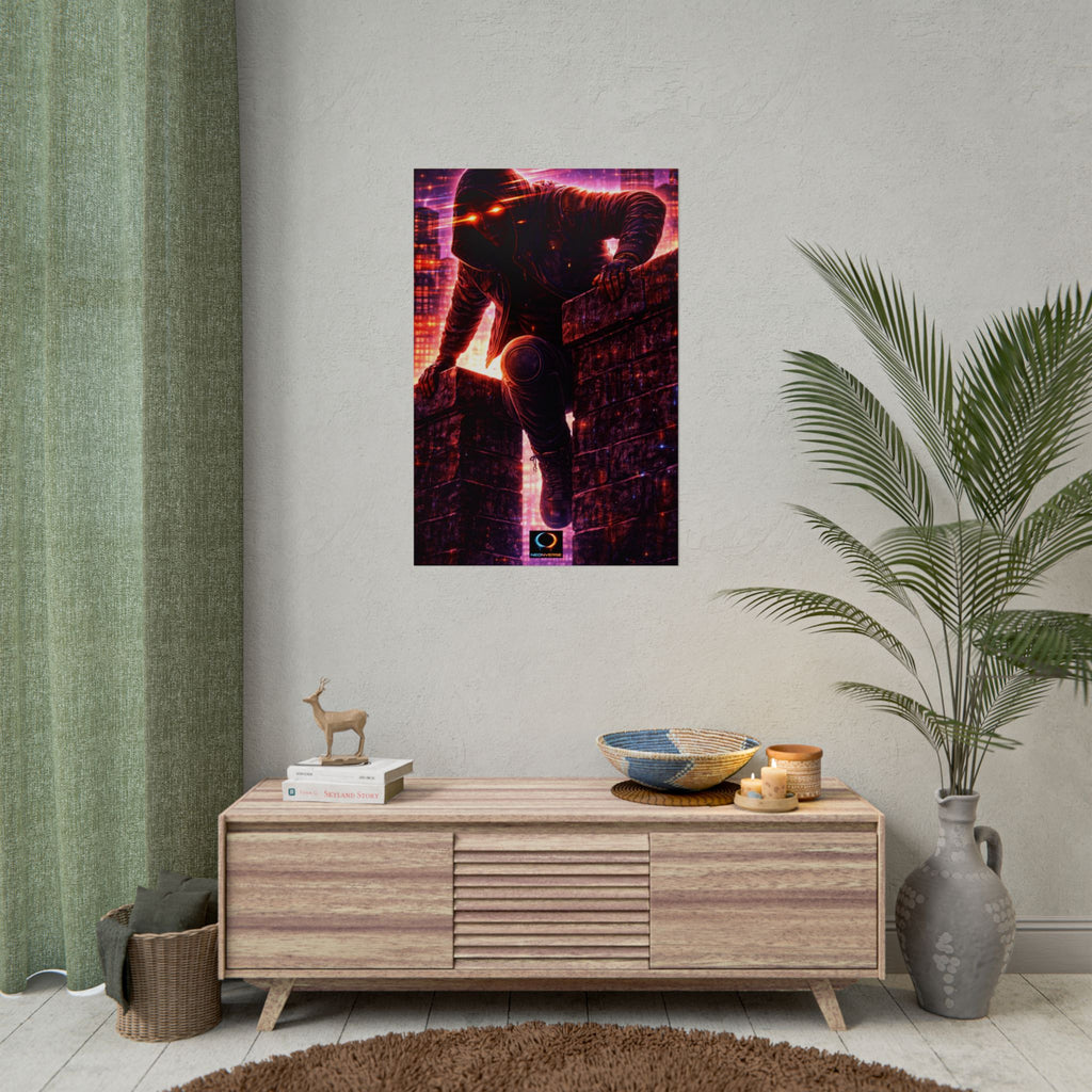 NeonVerse Rolled Poster — Neon Cyberpunk Hooded Figure Wall Art