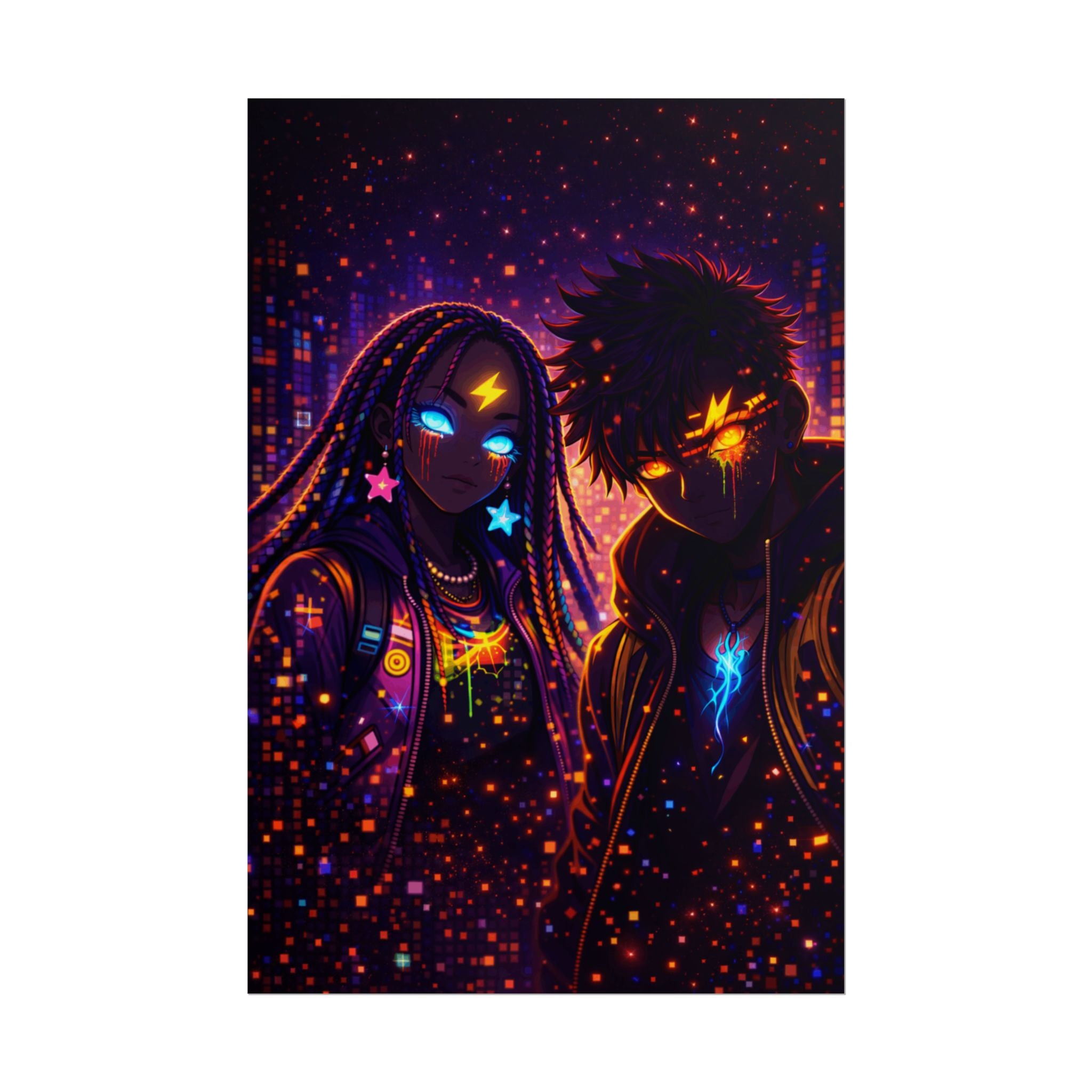 Neon Cyberpunk Zaya and Kairo Poster Art Print
