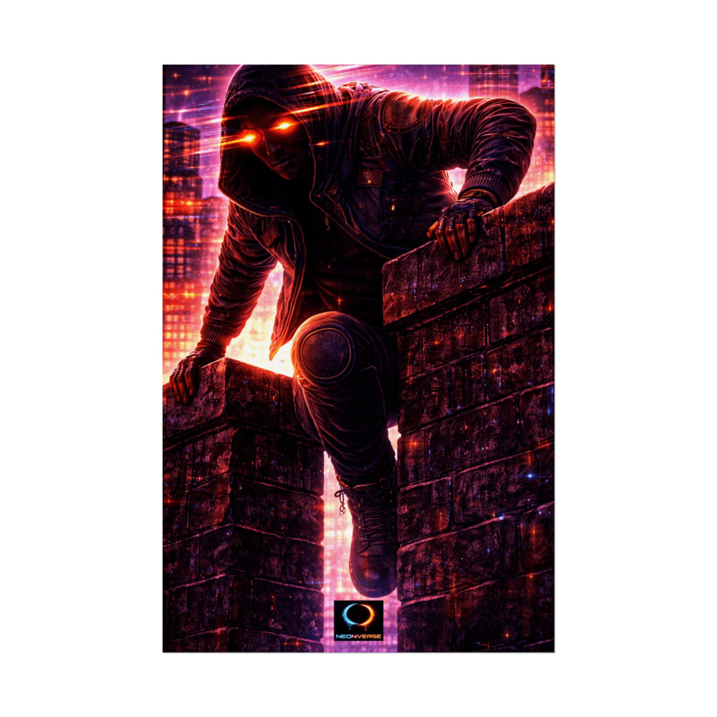 NeonVerse Rolled Poster — Neon Cyberpunk Hooded Figure Wall Art