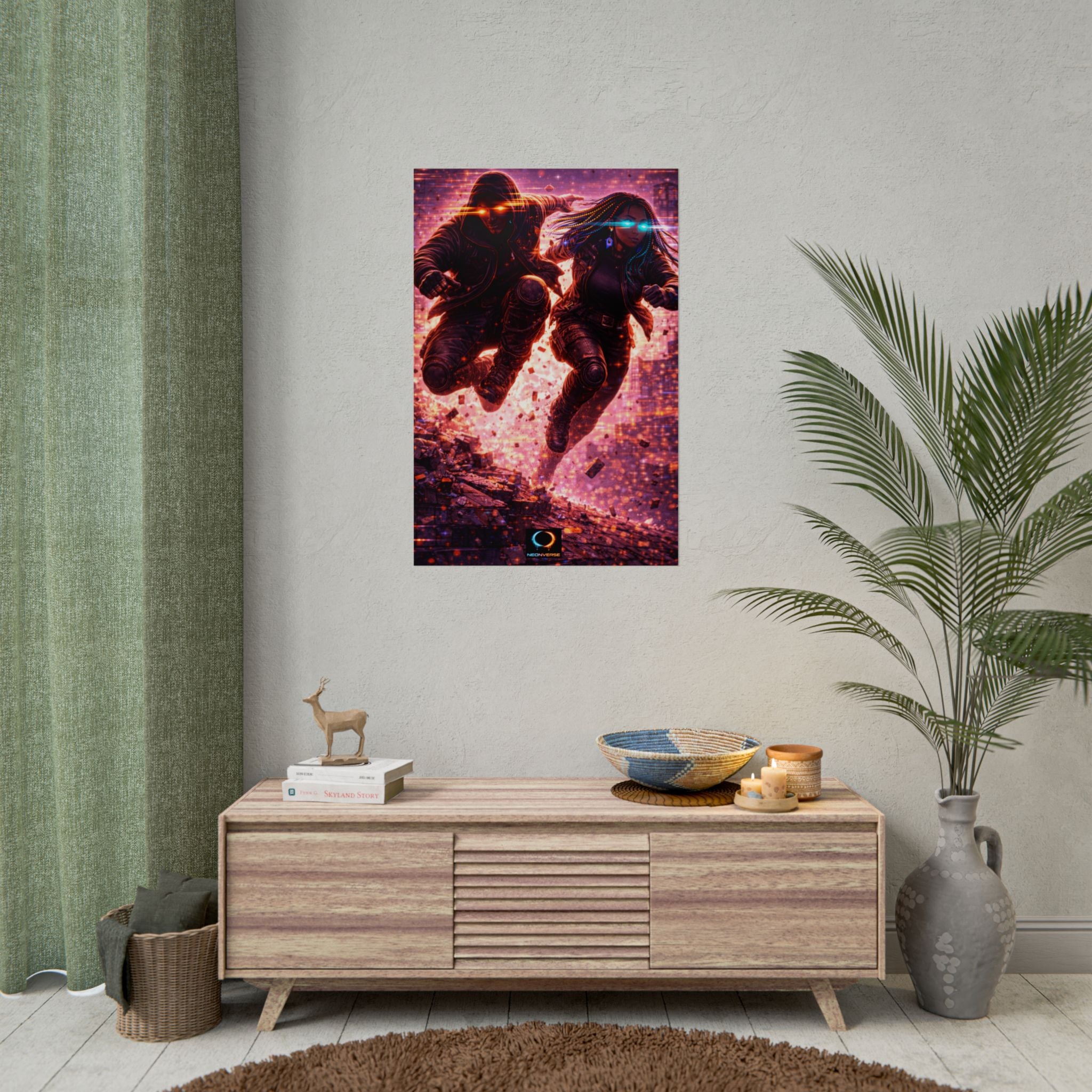 NeonVerse Cyberpunk Action Poster – Futuristic Neon Rolled Poster