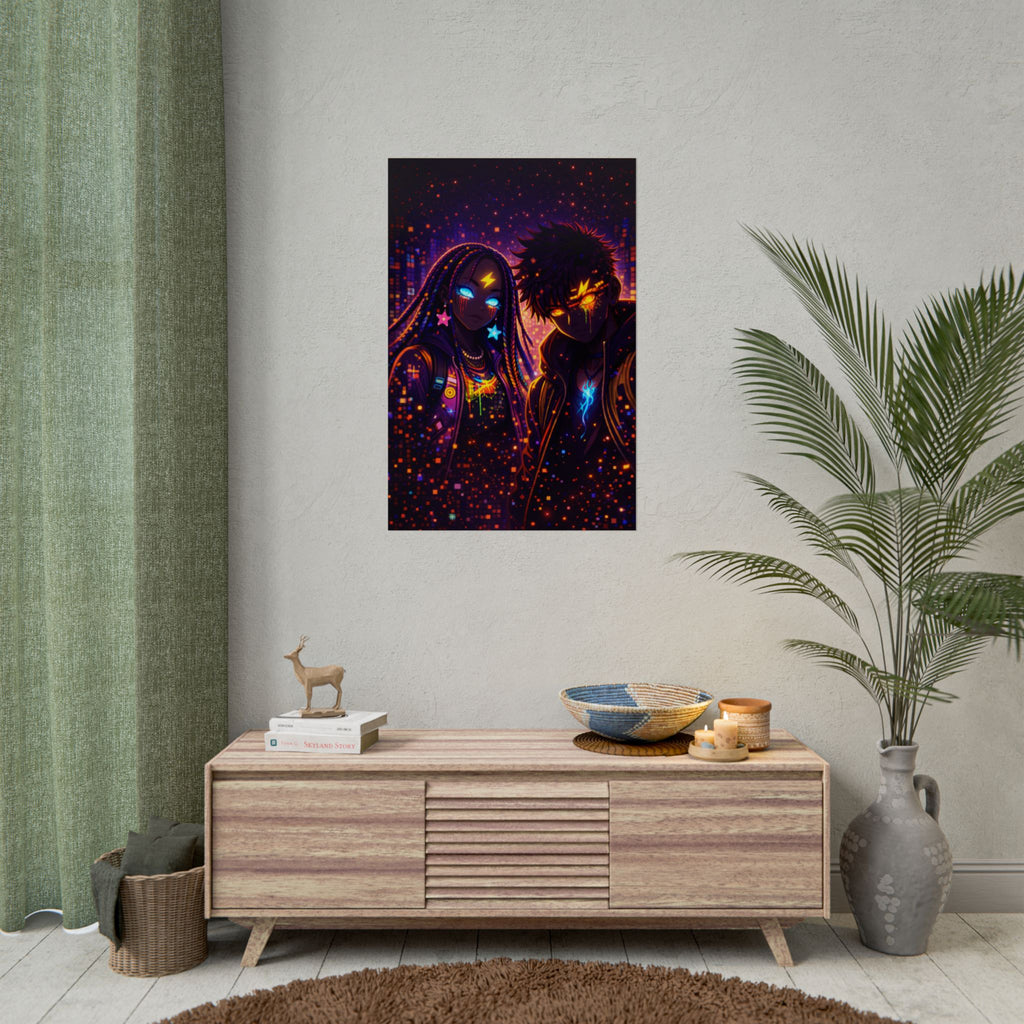 Neon Cyberpunk Zaya and Kairo Poster Art Print