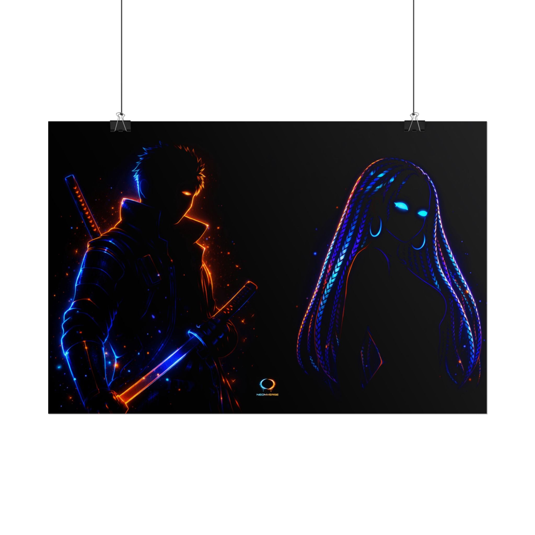 NeonVerse Samurai & Cyber Rolled Art Print - Zaya and Kairo