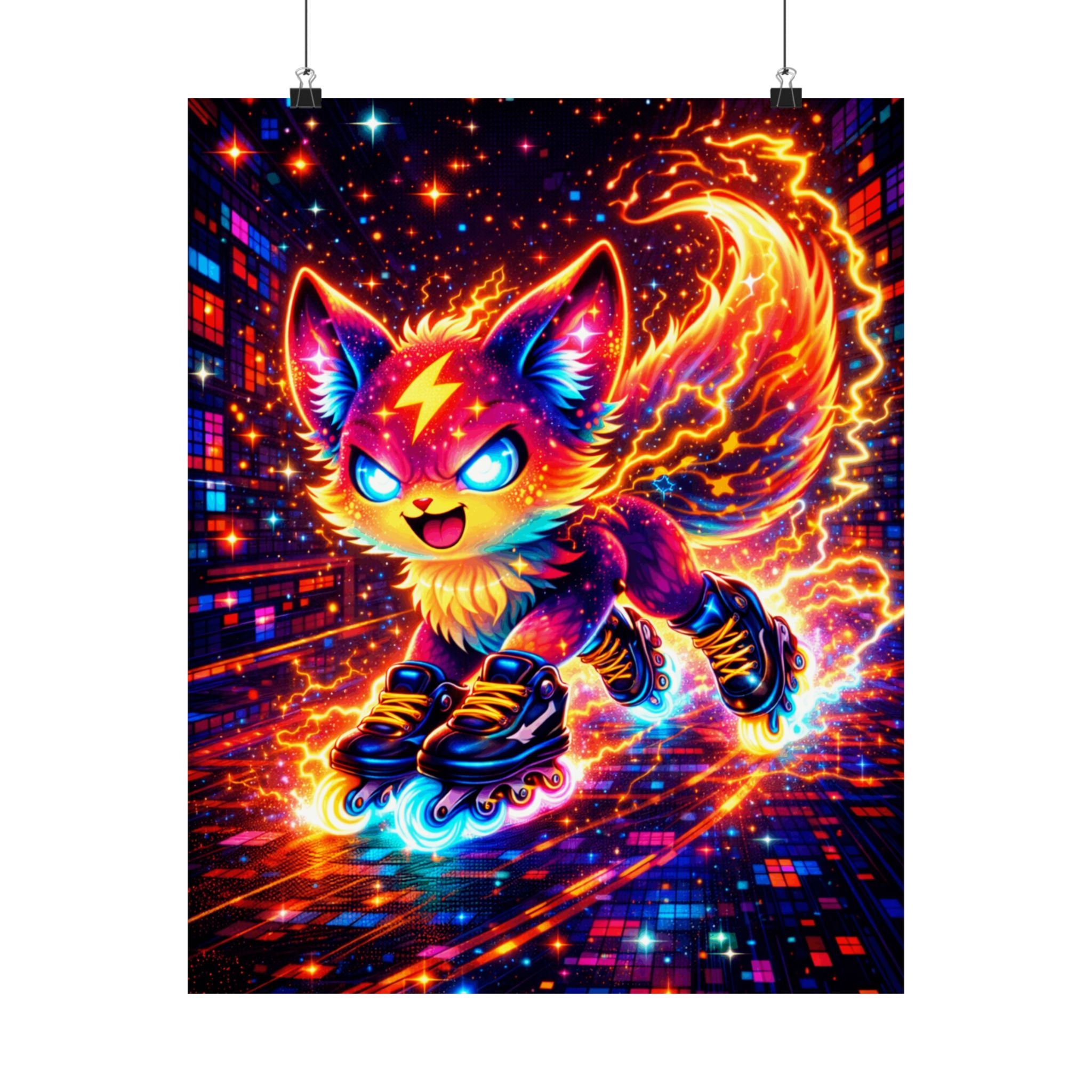 Spark — Neon Roller Fox Art | Anime-Inspired Matte Poster
