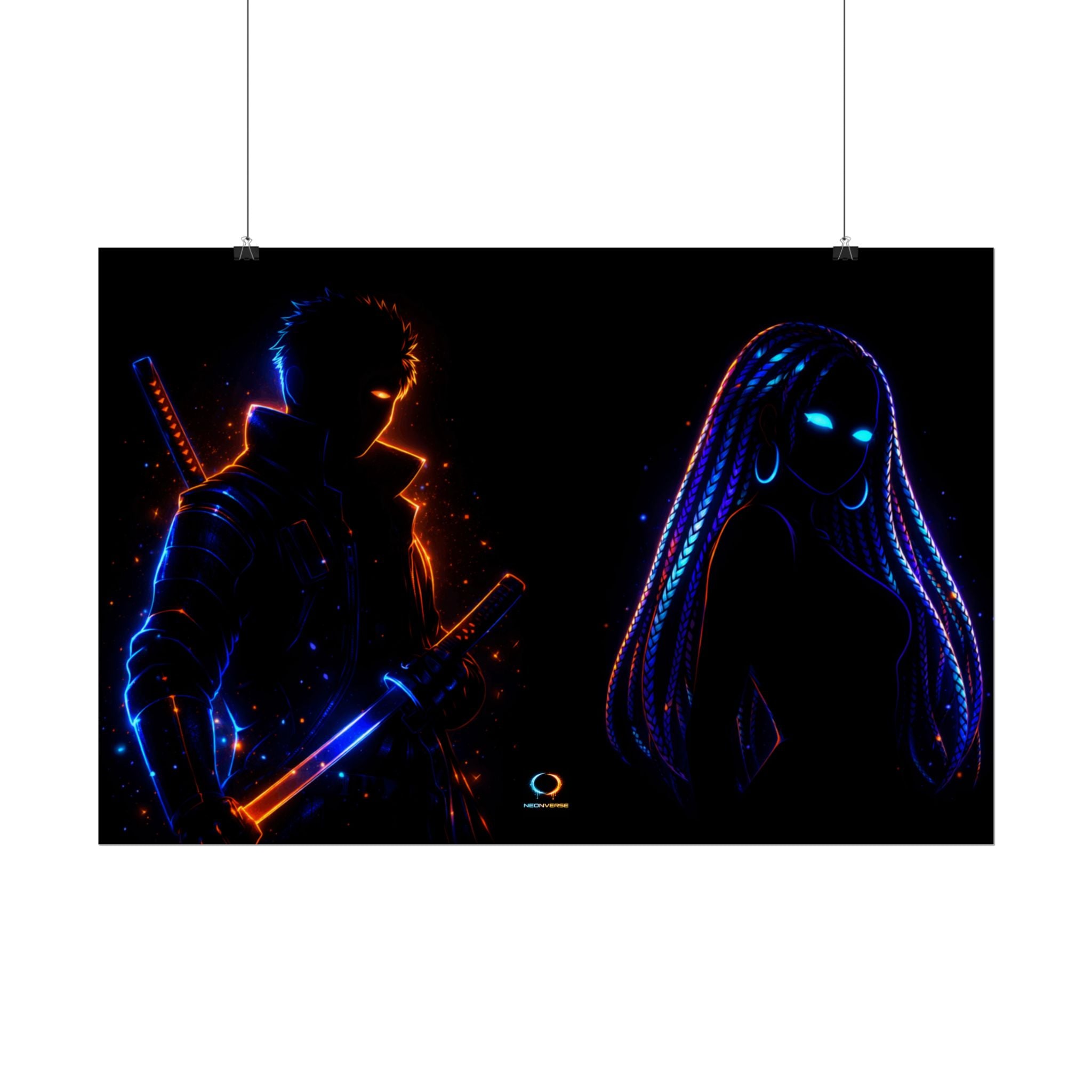 NeonVerse Samurai & Cyber Rolled Art Print - Zaya and Kairo