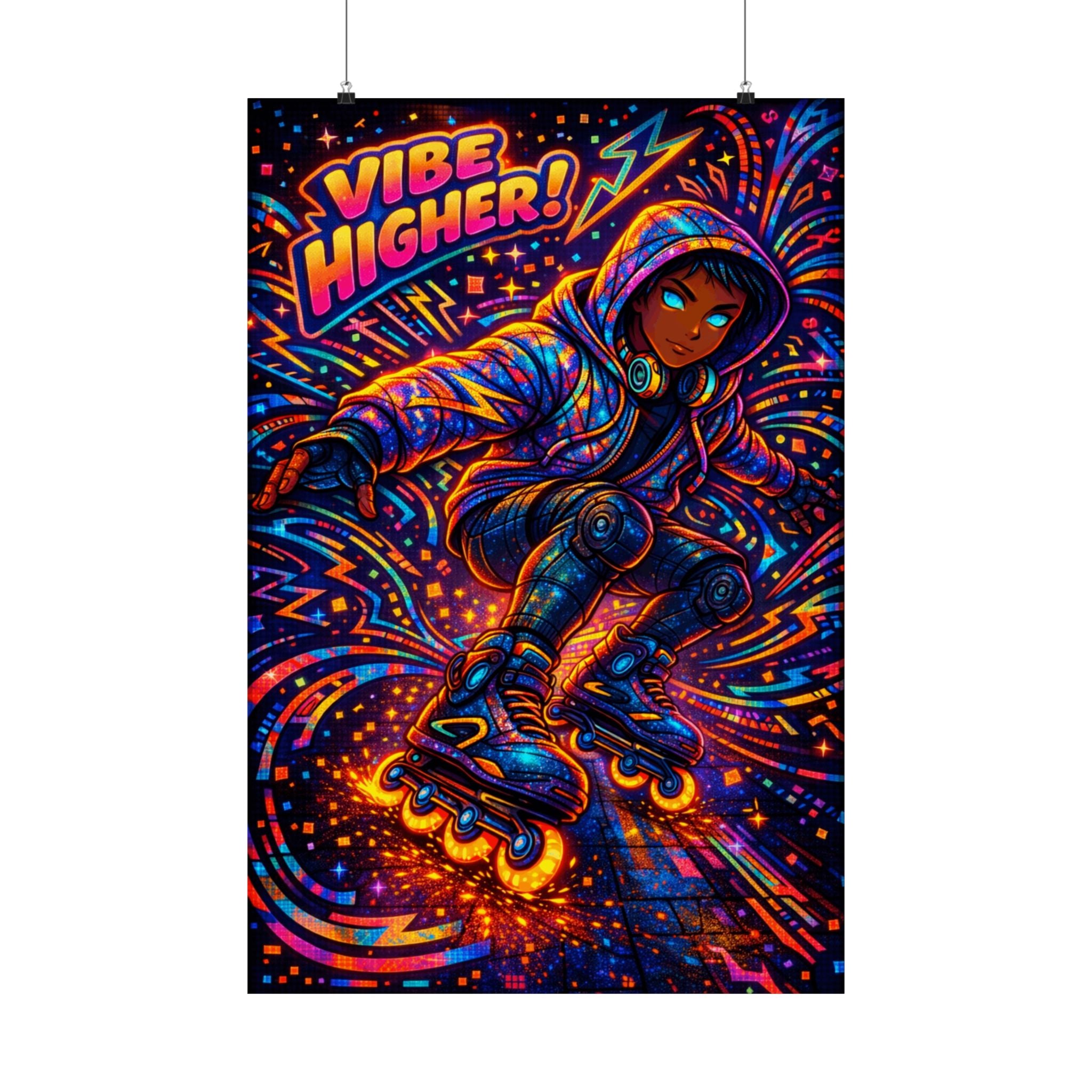 Vibe Higher! Neon Rollerblader Matte Poster