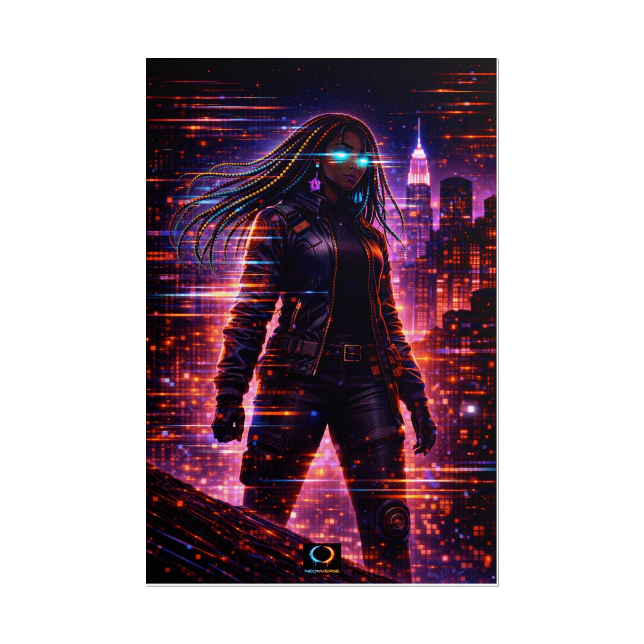 NeonVerse Cyberpunk City Night Poster — Neon Futuristic Rolled Art