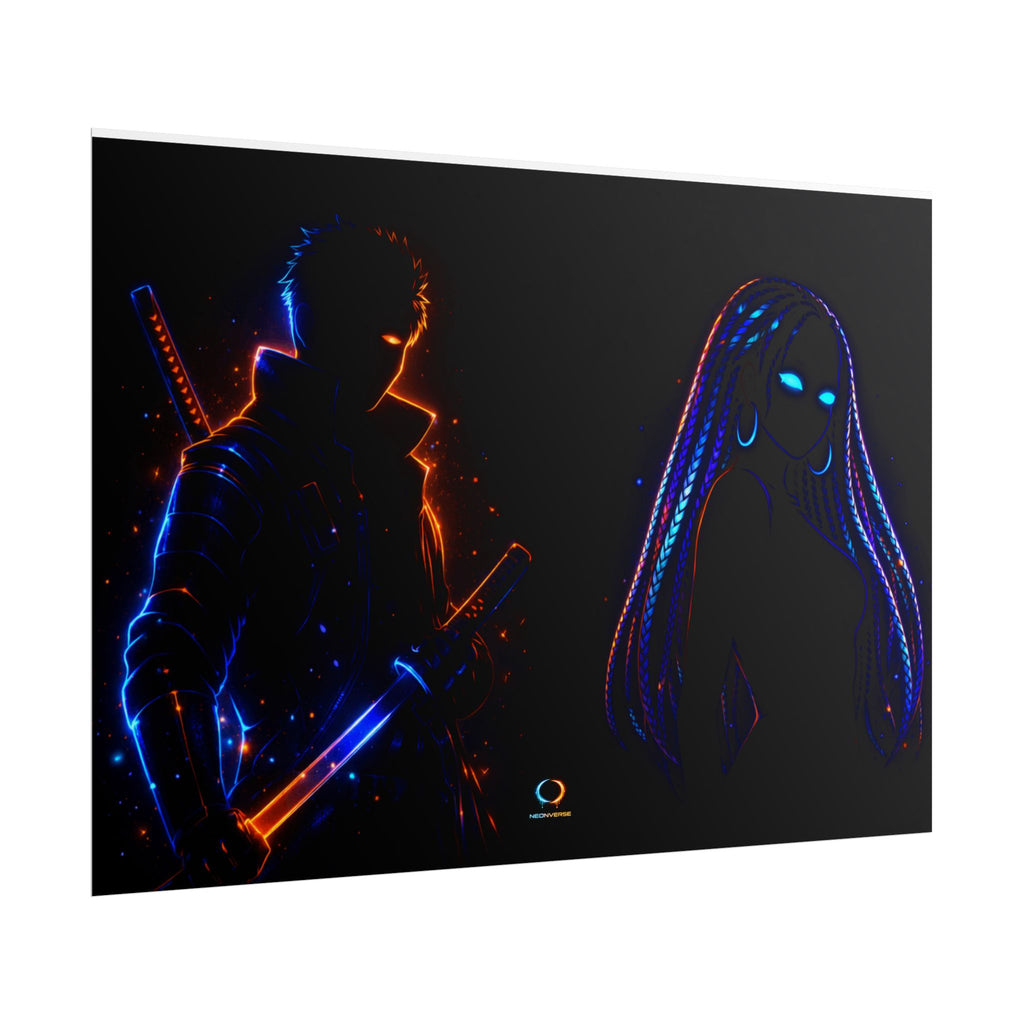 NeonVerse Samurai & Cyber Rolled Art Print - Zaya and Kairo