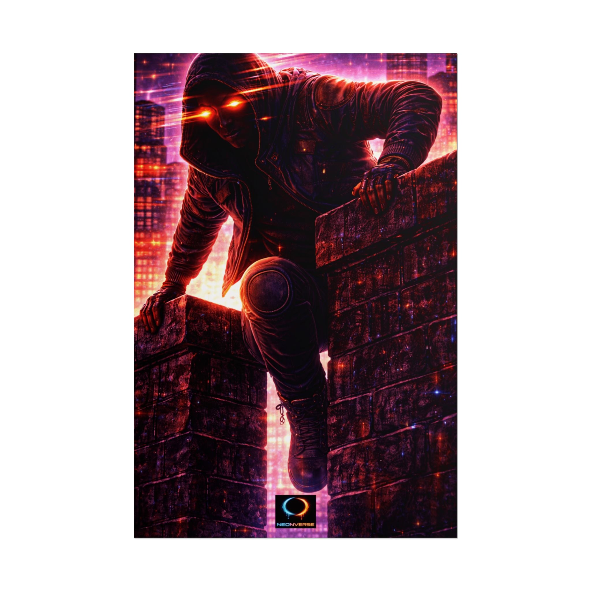 NeonVerse Rolled Poster — Neon Cyberpunk Hooded Figure Wall Art