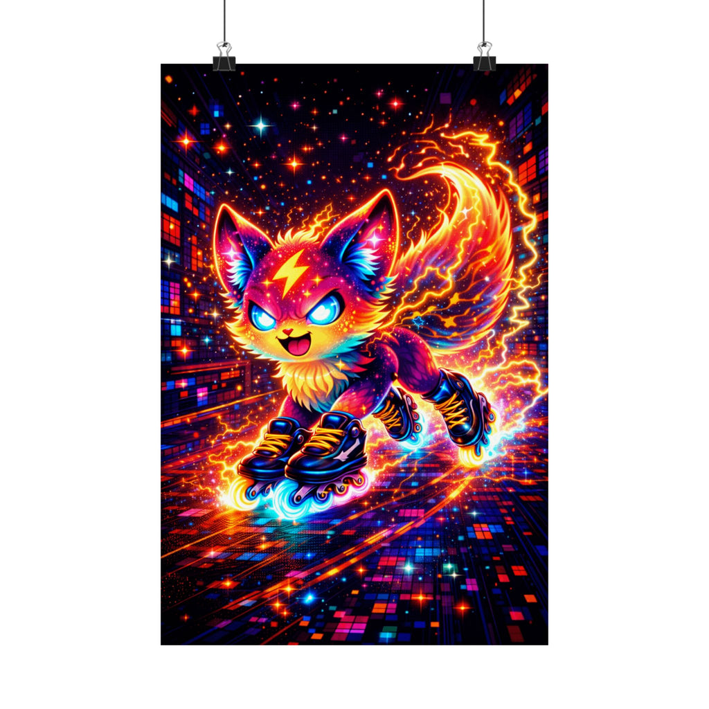 Spark — Neon Roller Fox Art | Anime-Inspired Matte Poster