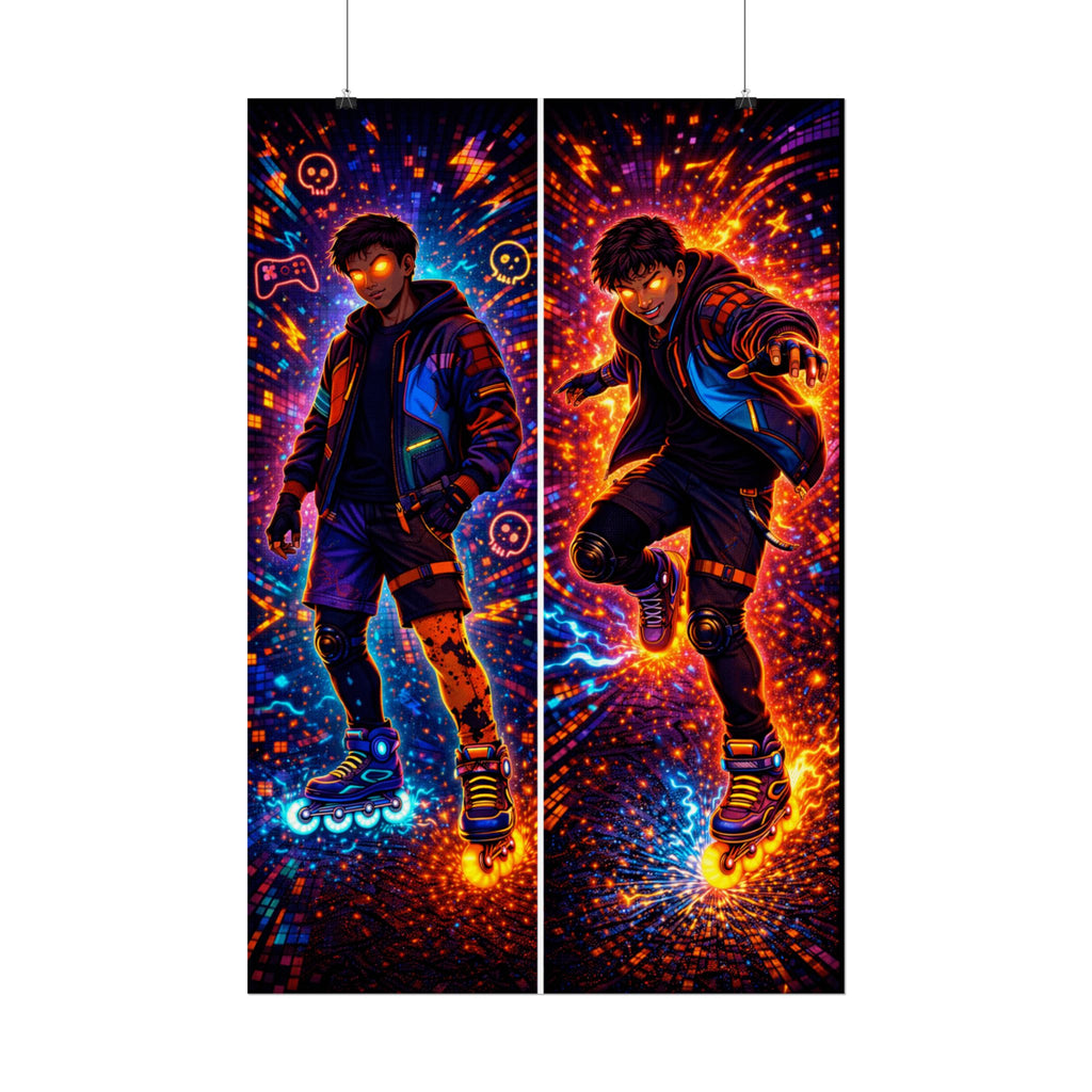NeonVerse Skater Kairo— Vibrant Rollerblade Rolled Poster
