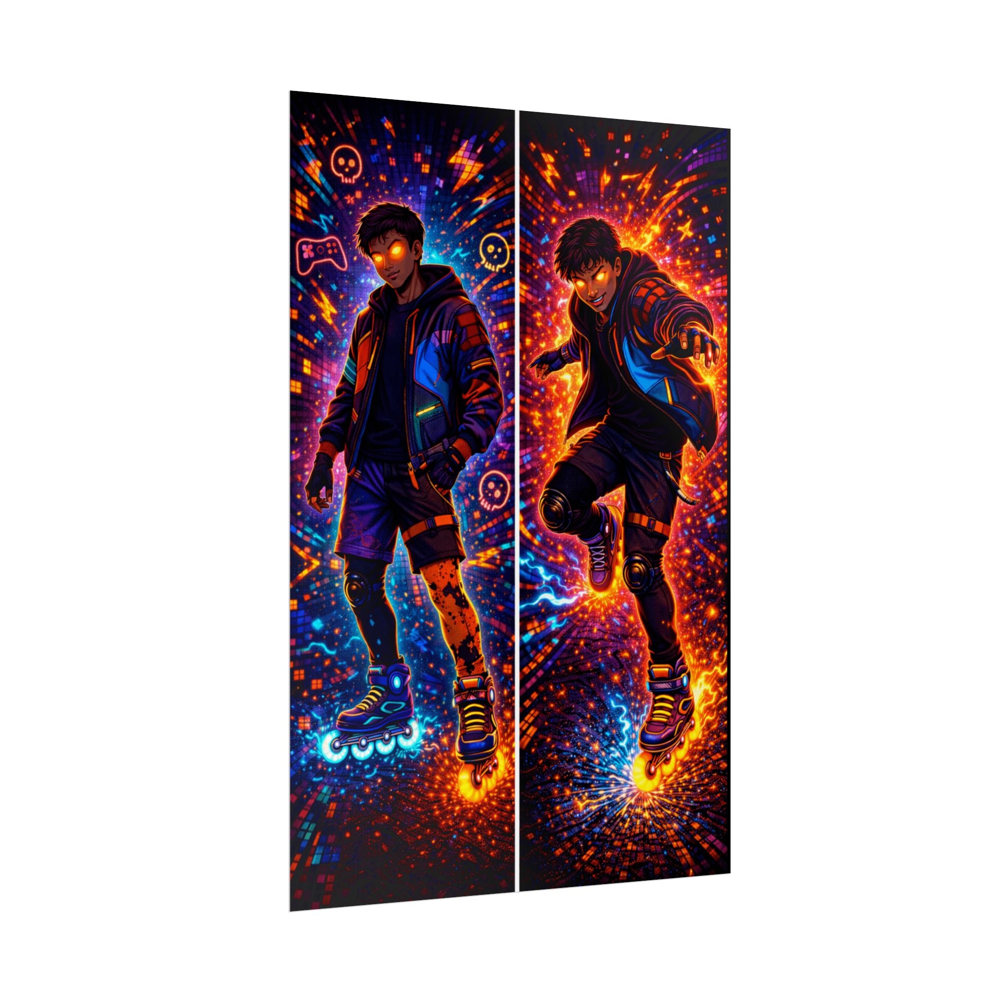 NeonVerse Skater Kairo— Vibrant Rollerblade Rolled Poster