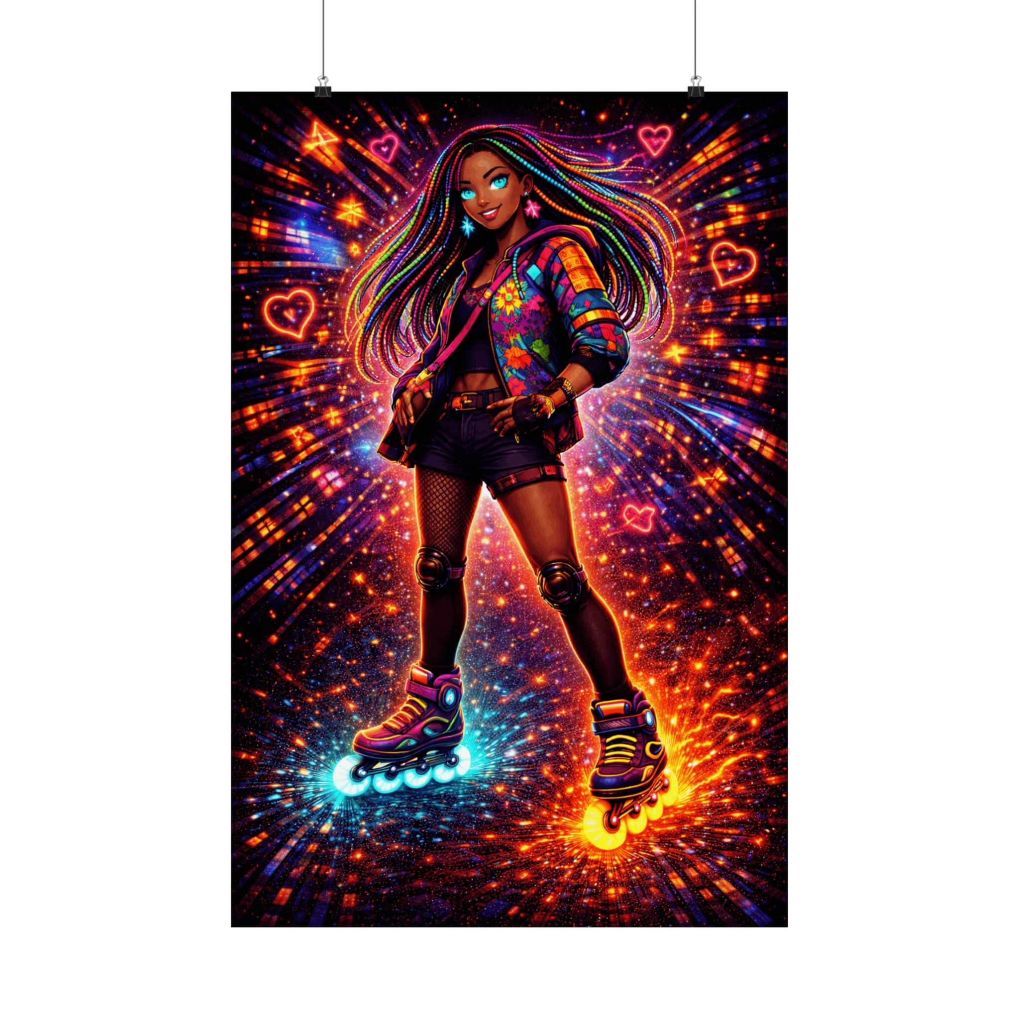 Mismatch Motion — Zaya Neon Roller Girl Art | Anime-Inspired Matte Vertical Poster