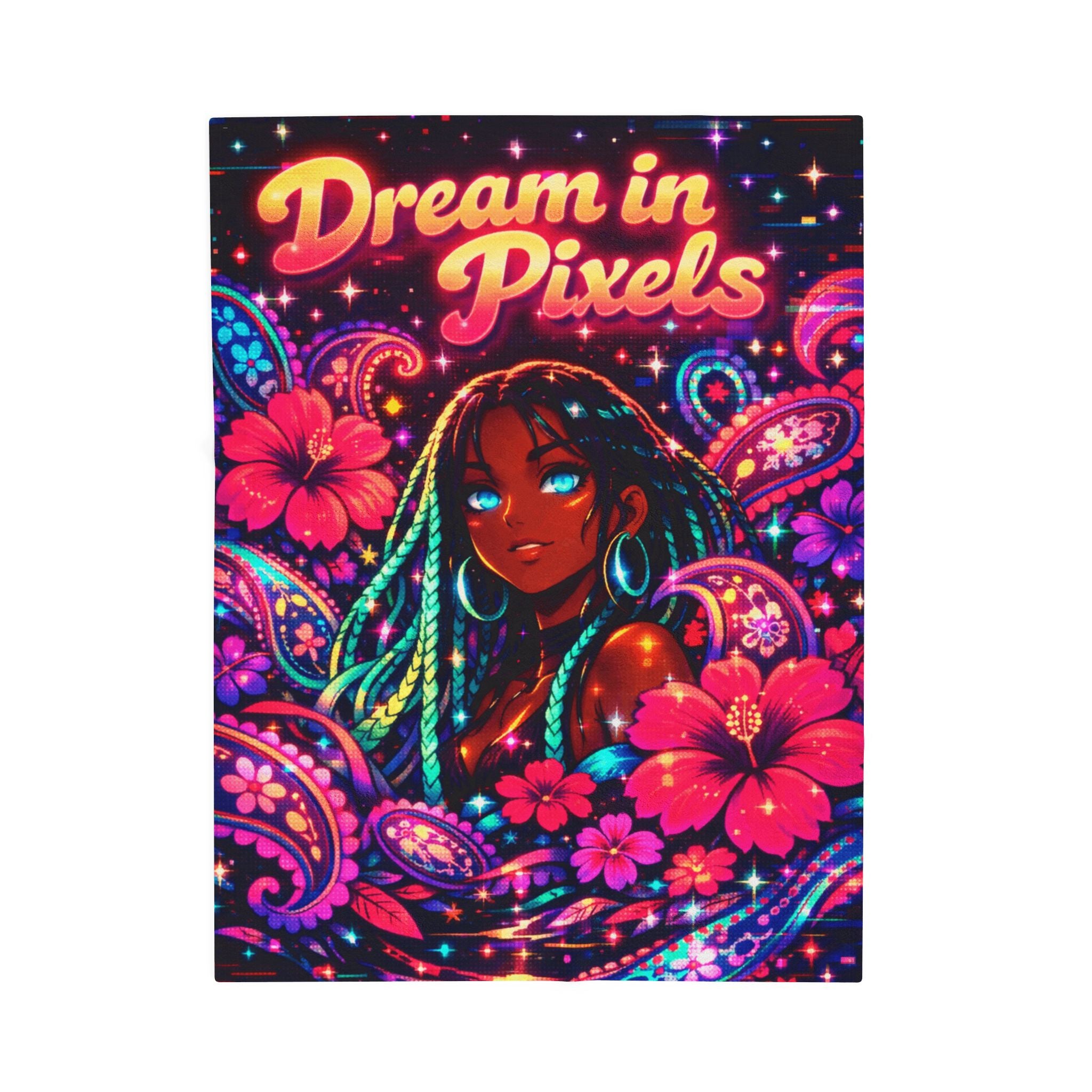 Dream in Pixels Velveteen Plush Blanket — NeonVerse Zaya Throw