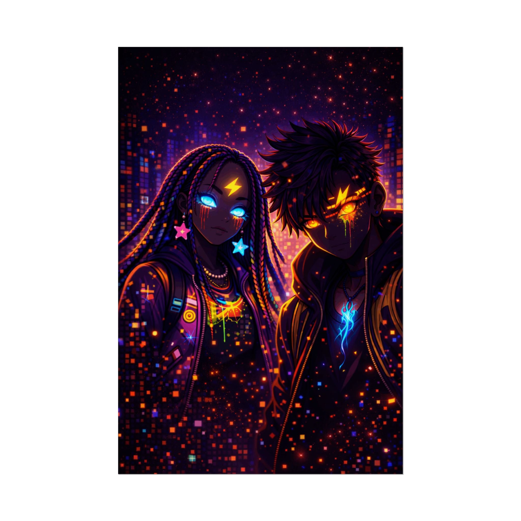 Neon Cyberpunk Zaya and Kairo Poster Art Print
