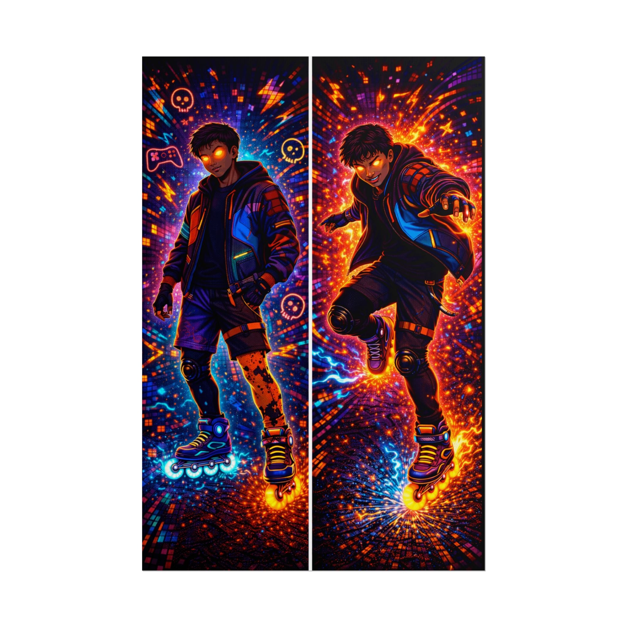 NeonVerse Skater Kairo— Vibrant Rollerblade Rolled Poster
