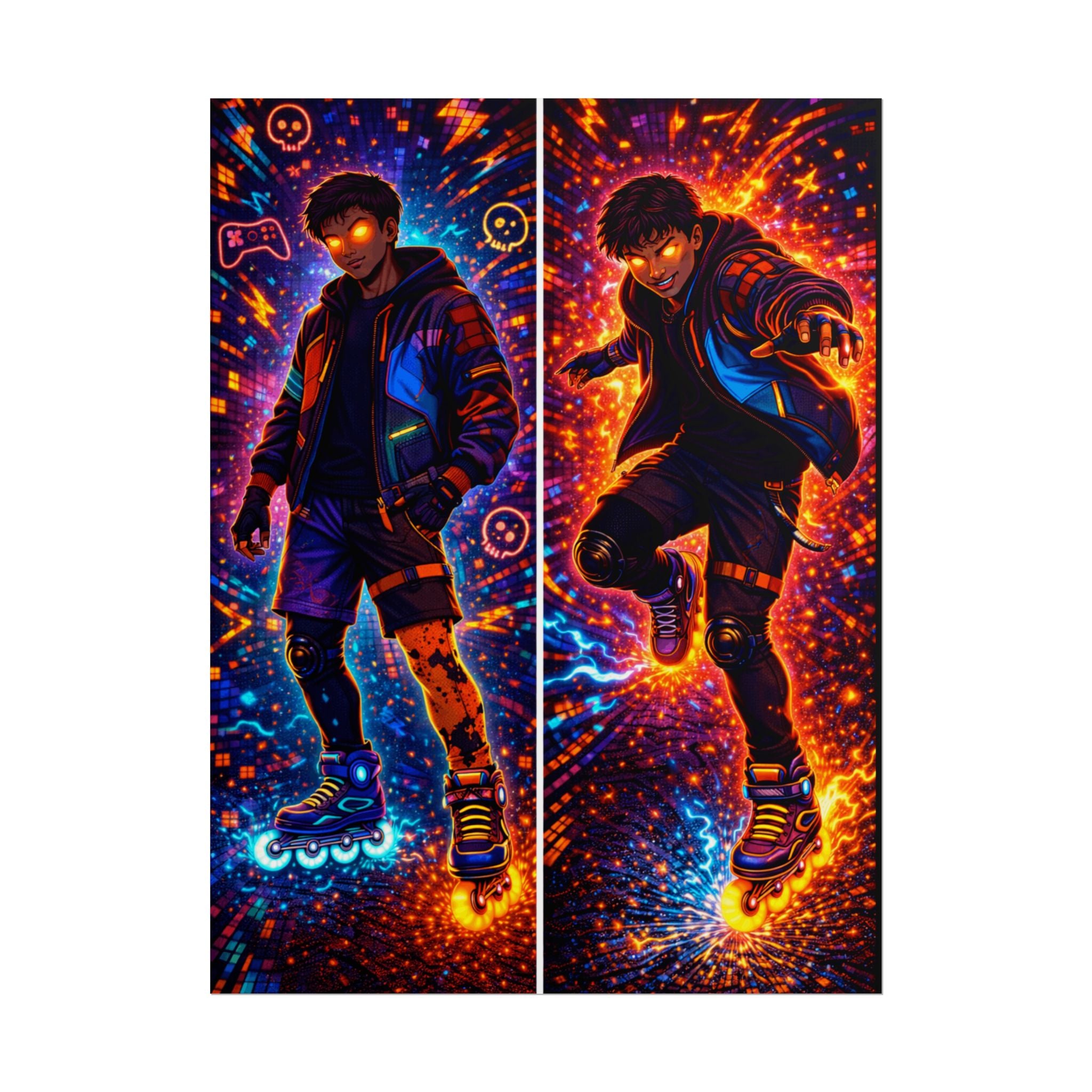 NeonVerse Skater Kairo— Vibrant Rollerblade Rolled Poster