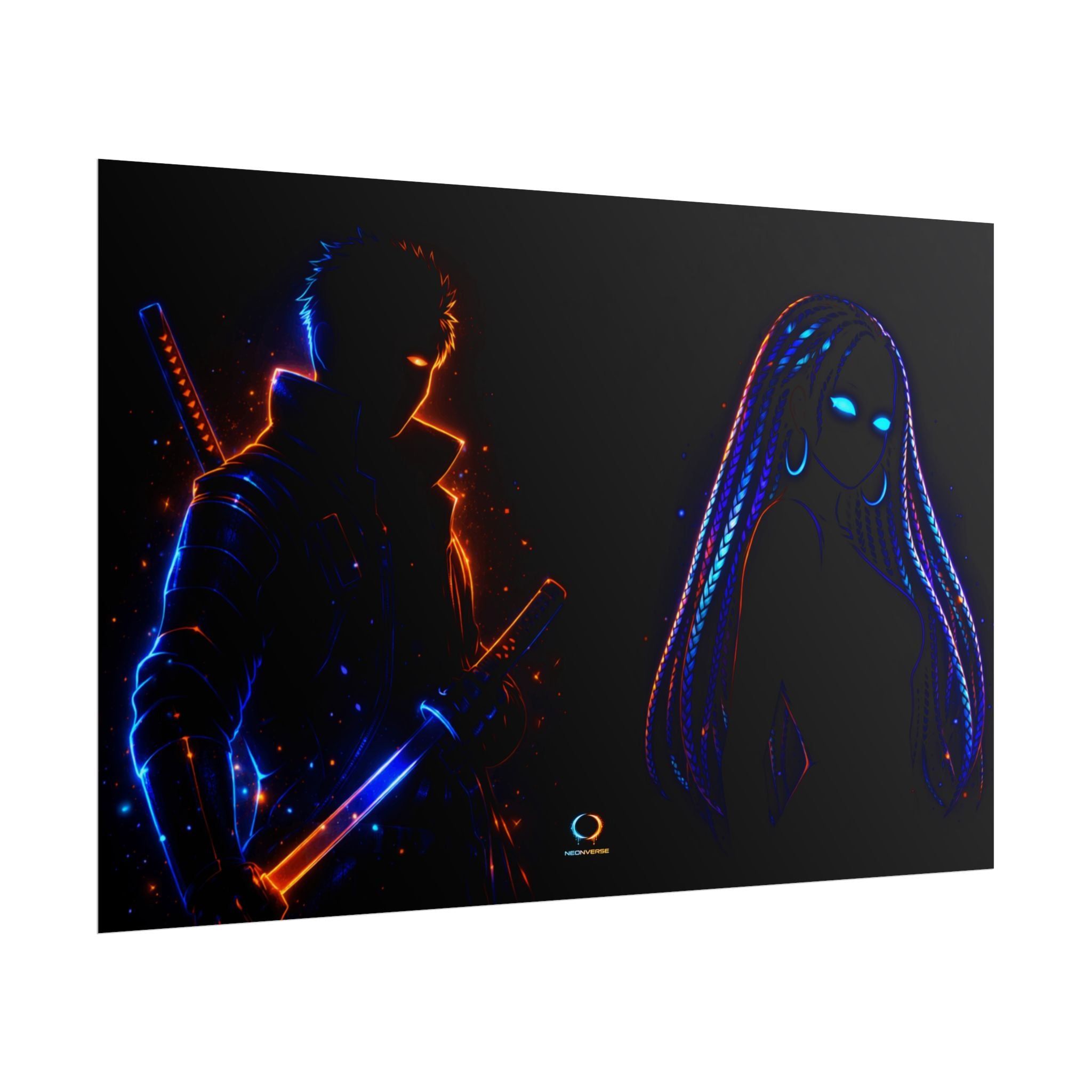 NeonVerse Samurai & Cyber Rolled Art Print - Zaya and Kairo