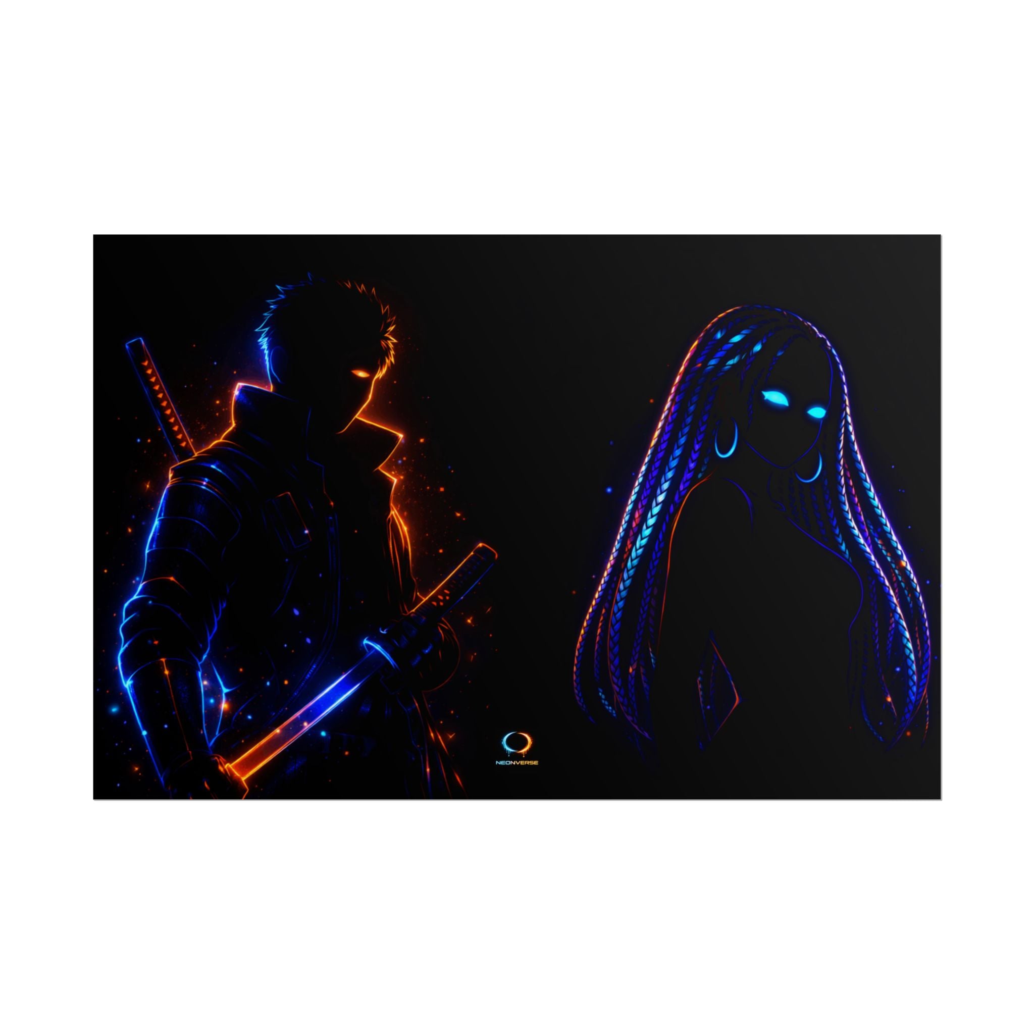 NeonVerse Samurai & Cyber Rolled Art Print - Zaya and Kairo