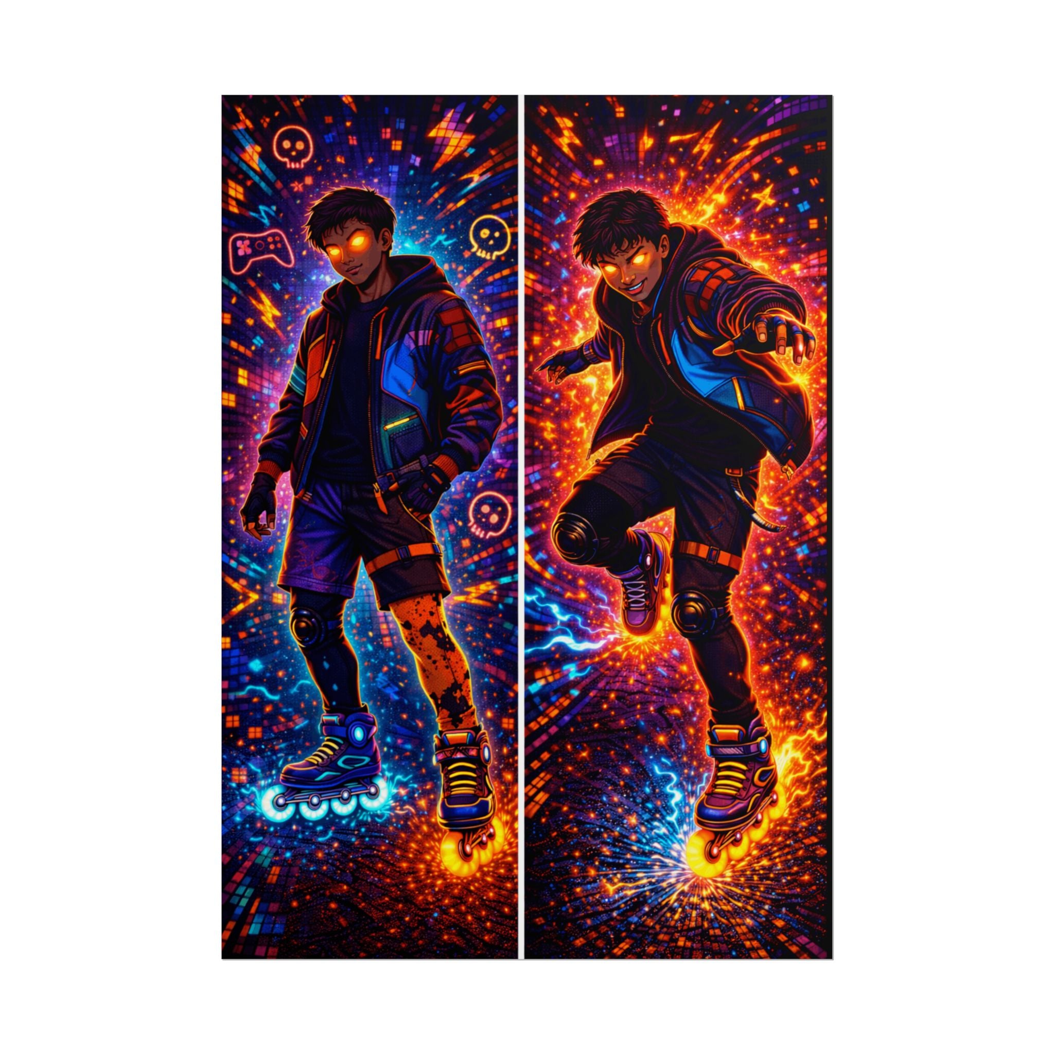 NeonVerse Skater Kairo— Vibrant Rollerblade Rolled Poster