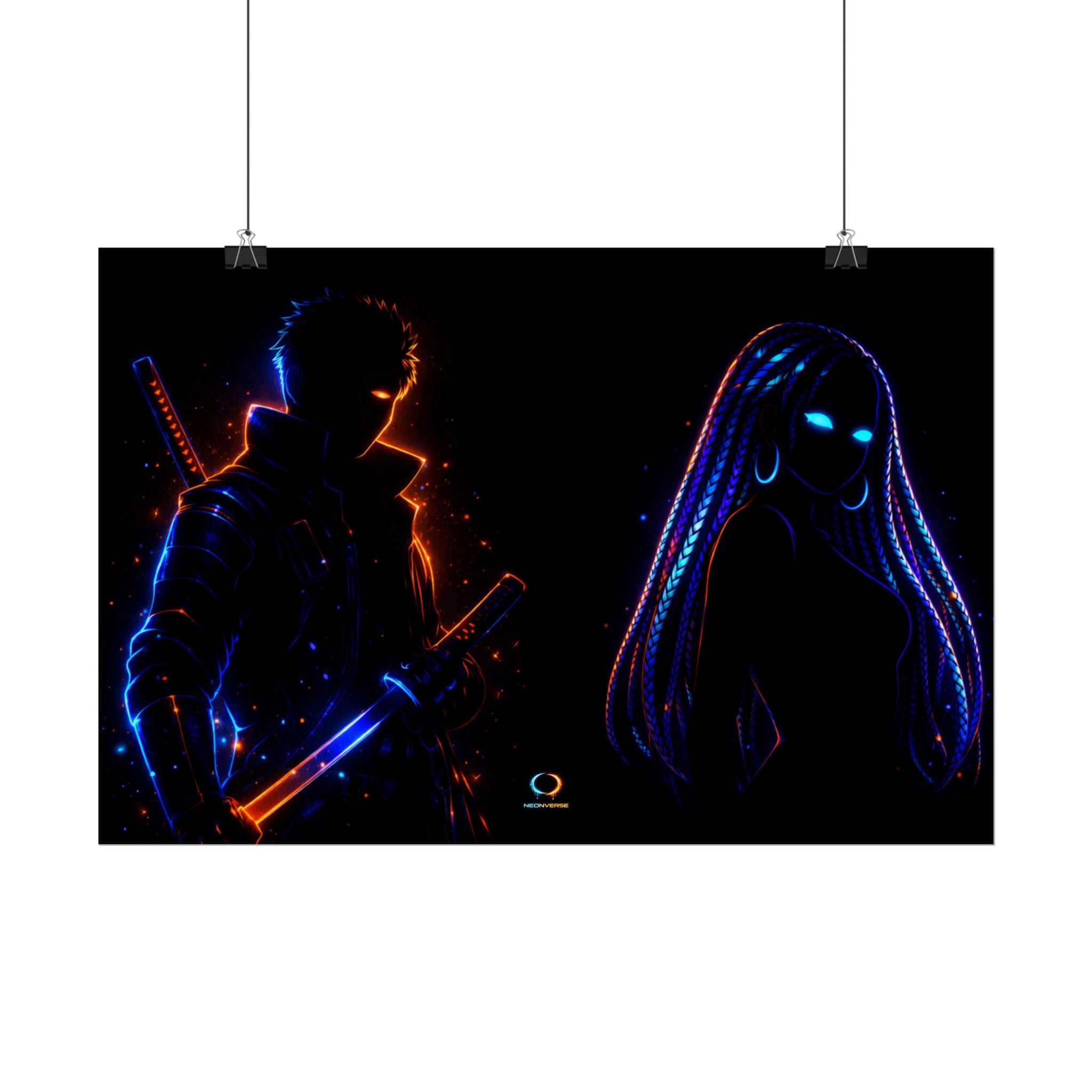 NeonVerse Samurai & Cyber Rolled Art Print - Zaya and Kairo