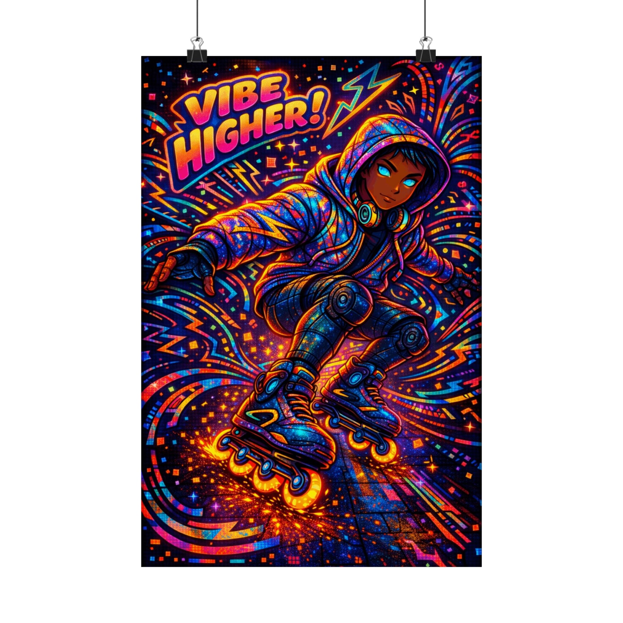Vibe Higher! Neon Rollerblader Matte Poster
