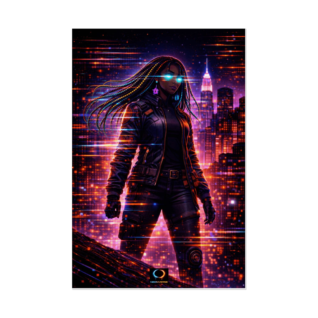 NeonVerse Cyberpunk City Night Poster — Neon Futuristic Rolled Art