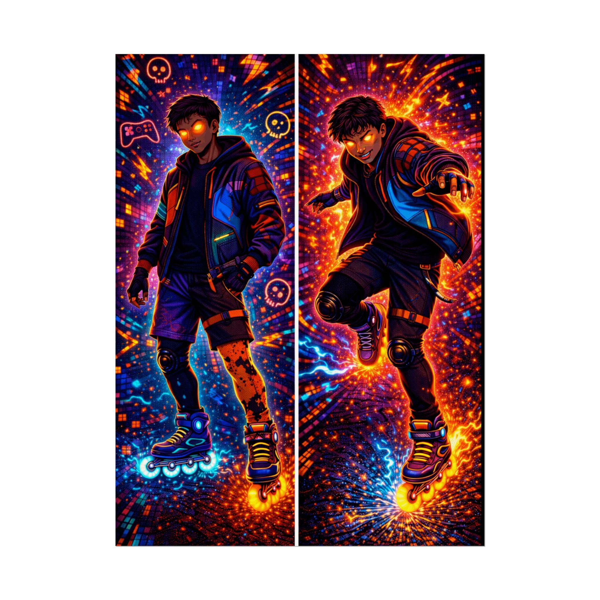 NeonVerse Skater Kairo— Vibrant Rollerblade Rolled Poster