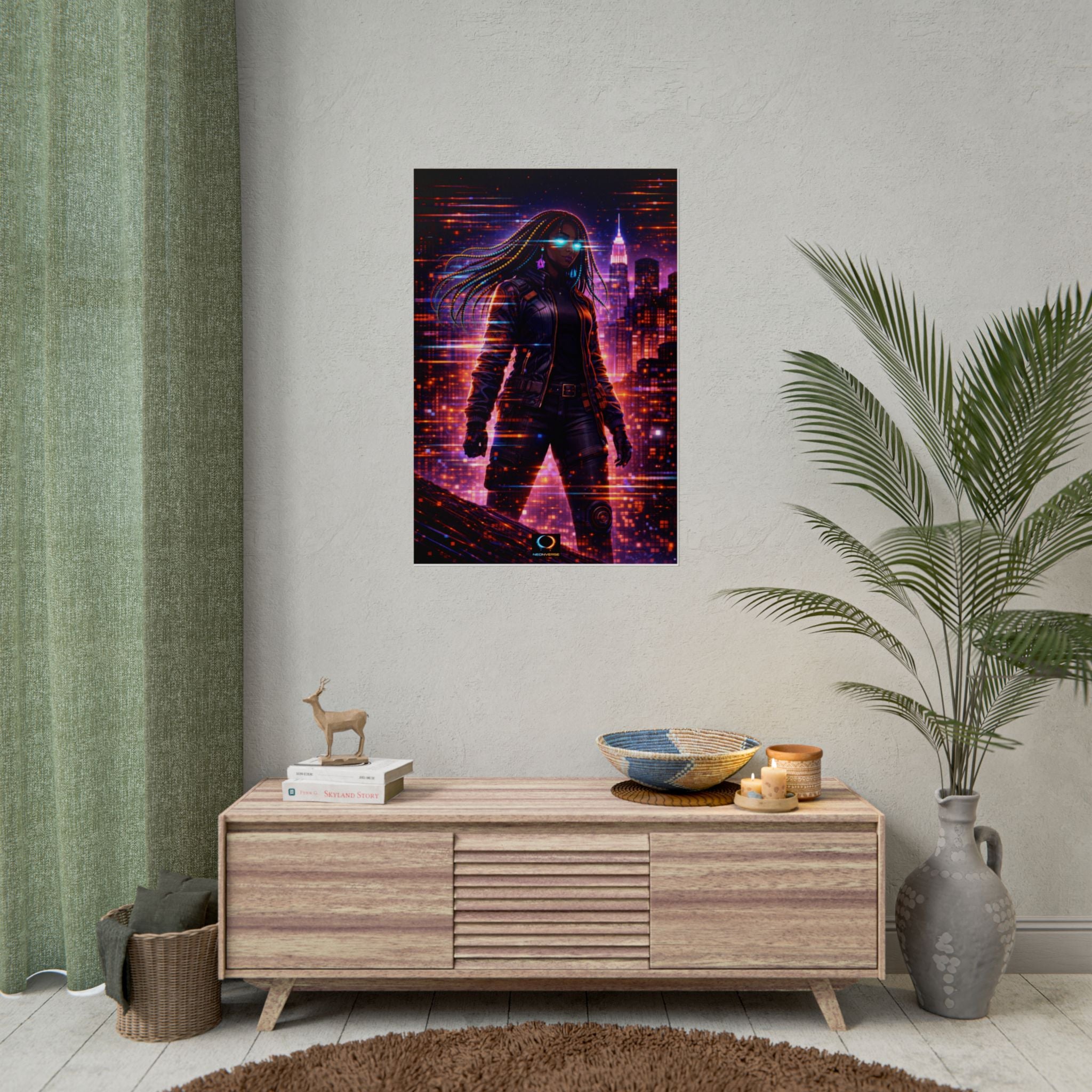 NeonVerse Cyberpunk City Night Poster — Neon Futuristic Rolled Art