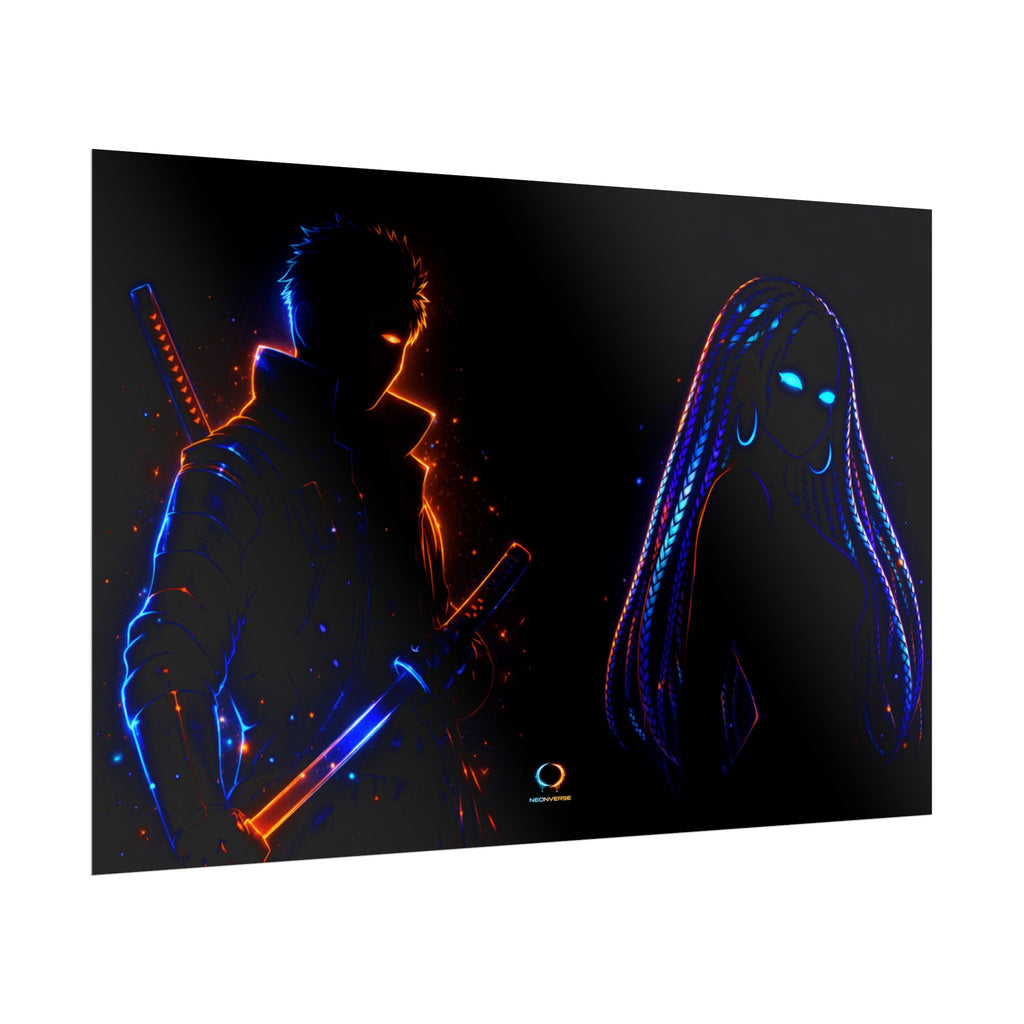 NeonVerse Samurai & Cyber Rolled Art Print - Zaya and Kairo