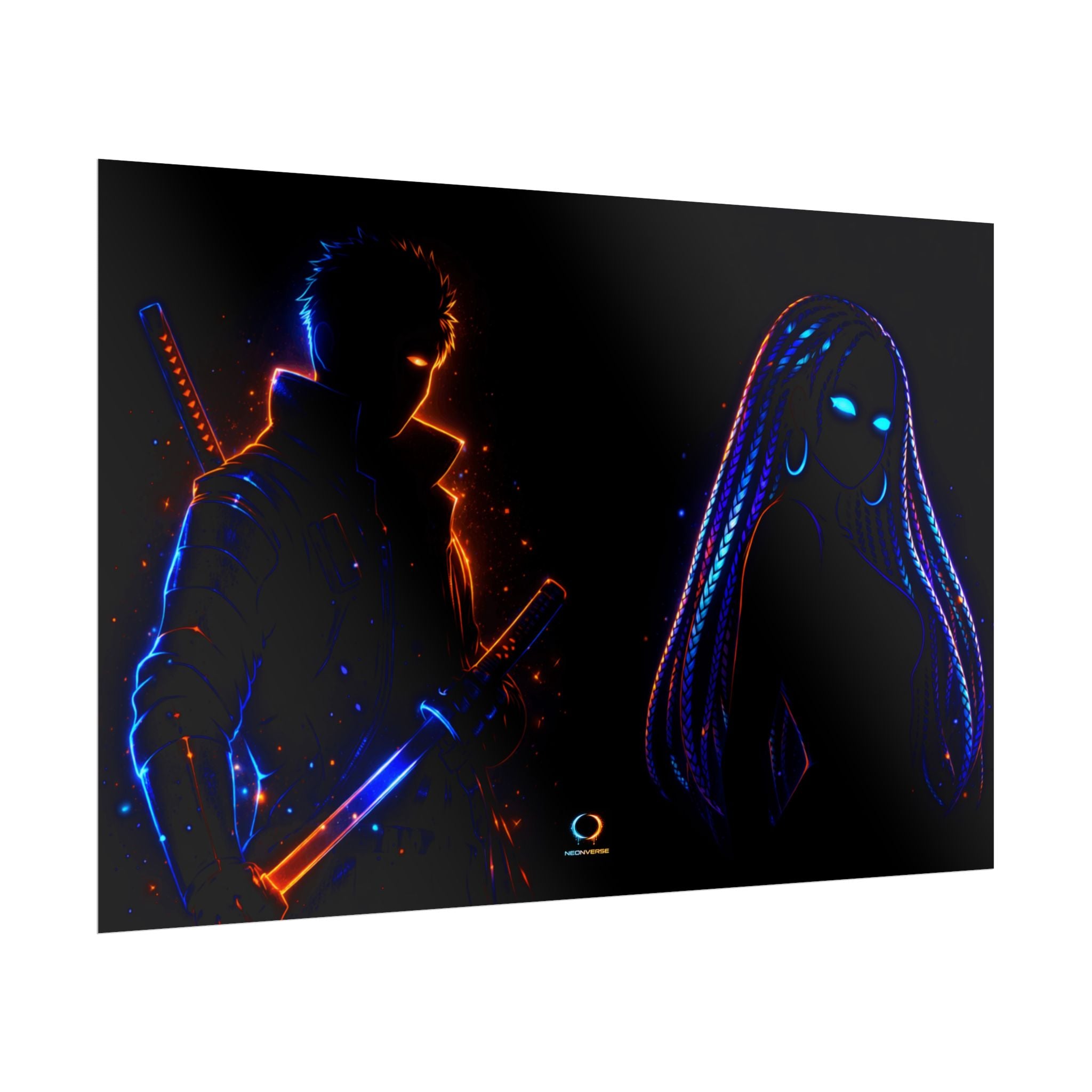NeonVerse Samurai & Cyber Rolled Art Print - Zaya and Kairo